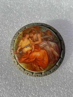 Vintage-Style Painted Porcelain Round Brooch Pin
